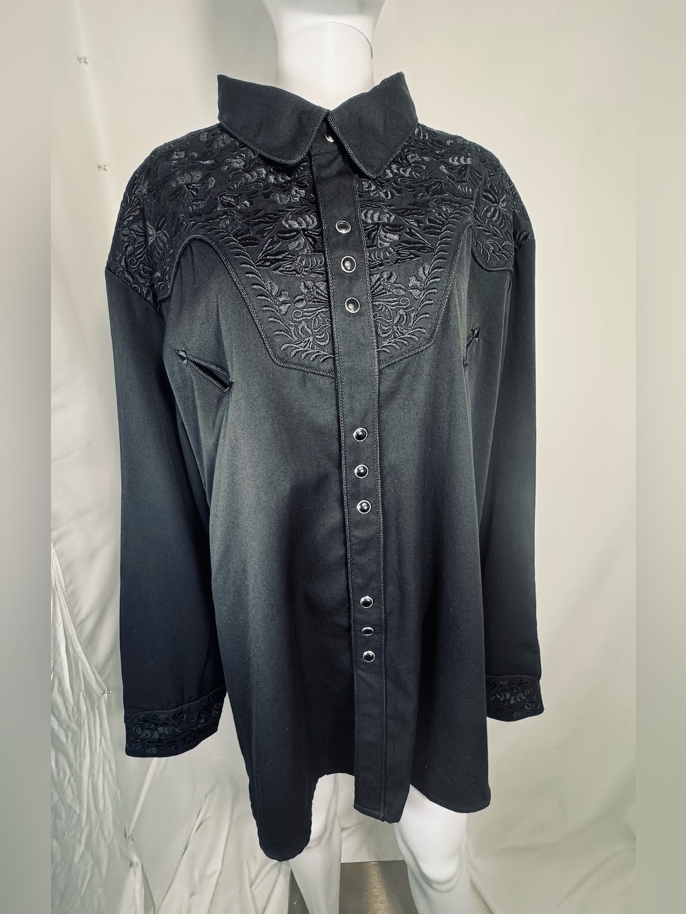 Scully Men’s 3XL Black Embroidered Western Pearl Snap Shirt